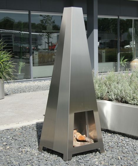 Stainless steel chiminea in cone shape