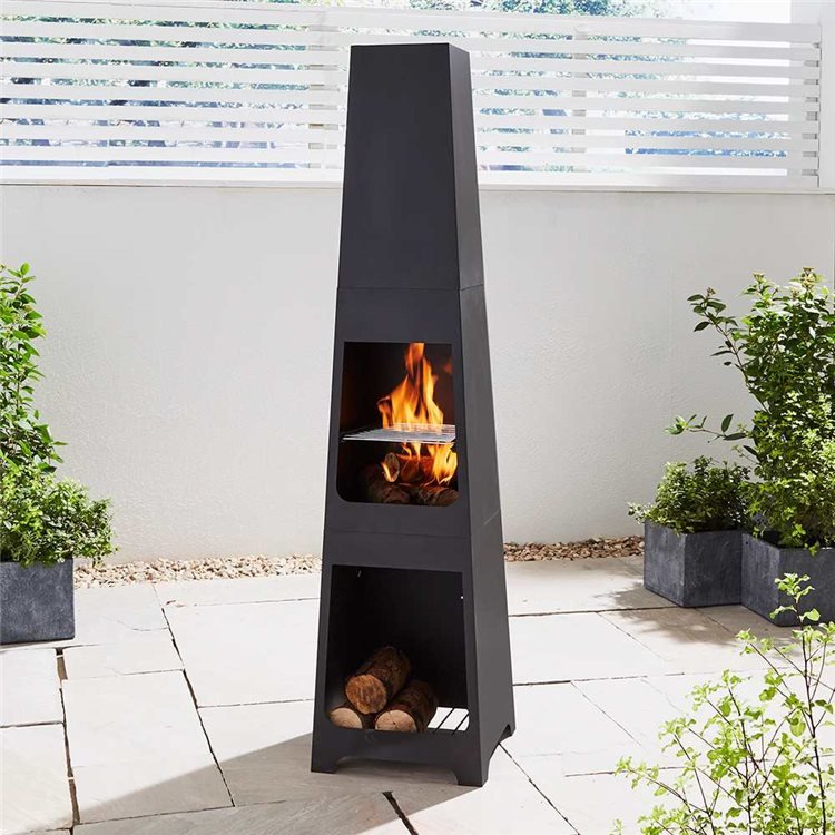 Outdoor Fireplace Steel Chiminea Patio Modern Wood Burner Tall Winter Heater Coz 