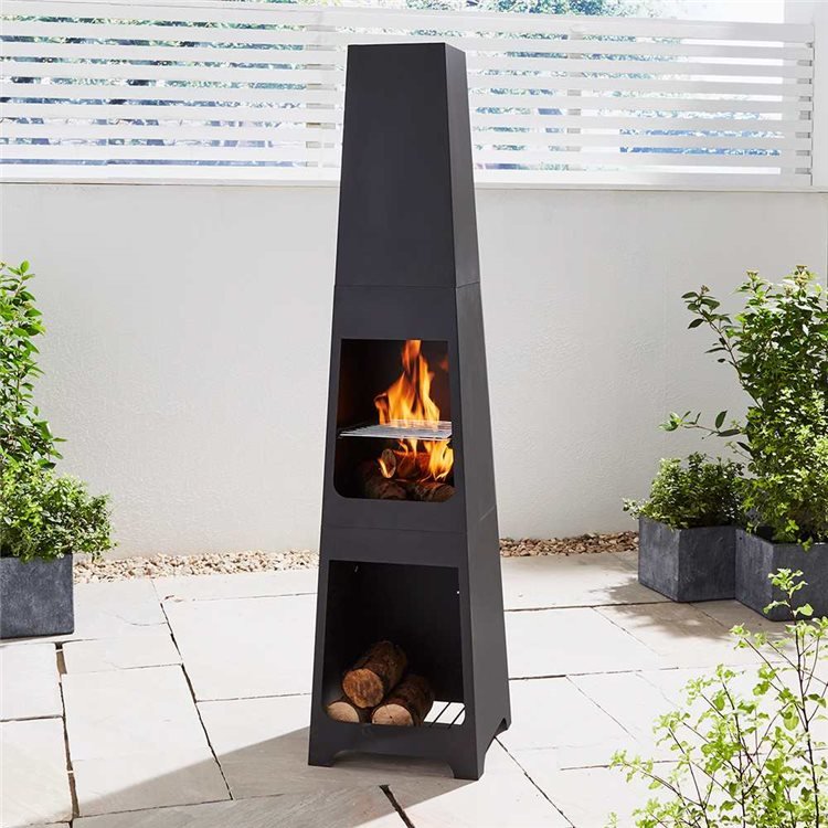 BillyOh Tall Black Steel Chiminea