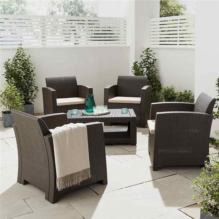 Marbella 4 Seater Rattan Effect Armchair Set with Coffee TableMarbella 4 Seater Rattan Effect Armchair Set with Coffee Table