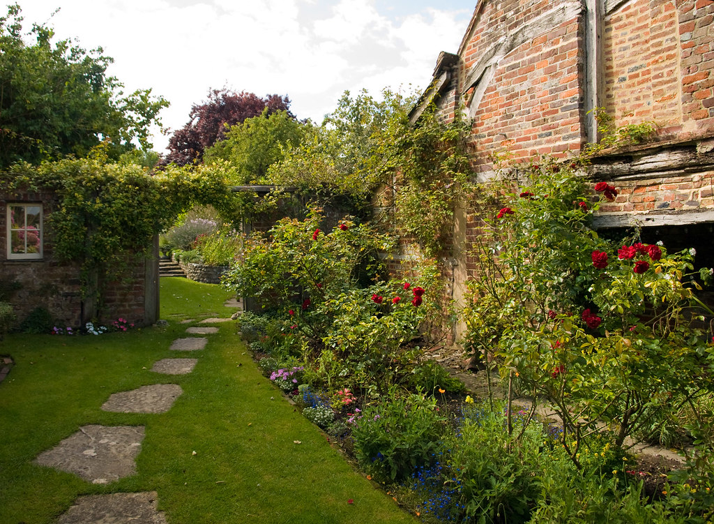 English garden with rose borders