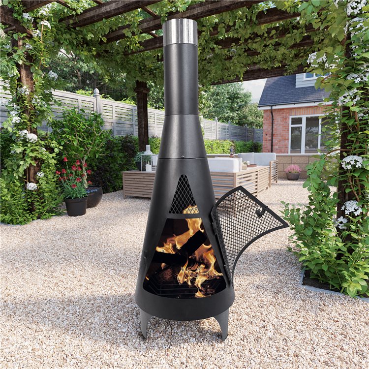 45 in. Outdoor Fireplace Wooden Black Fire Pit, Chimenea