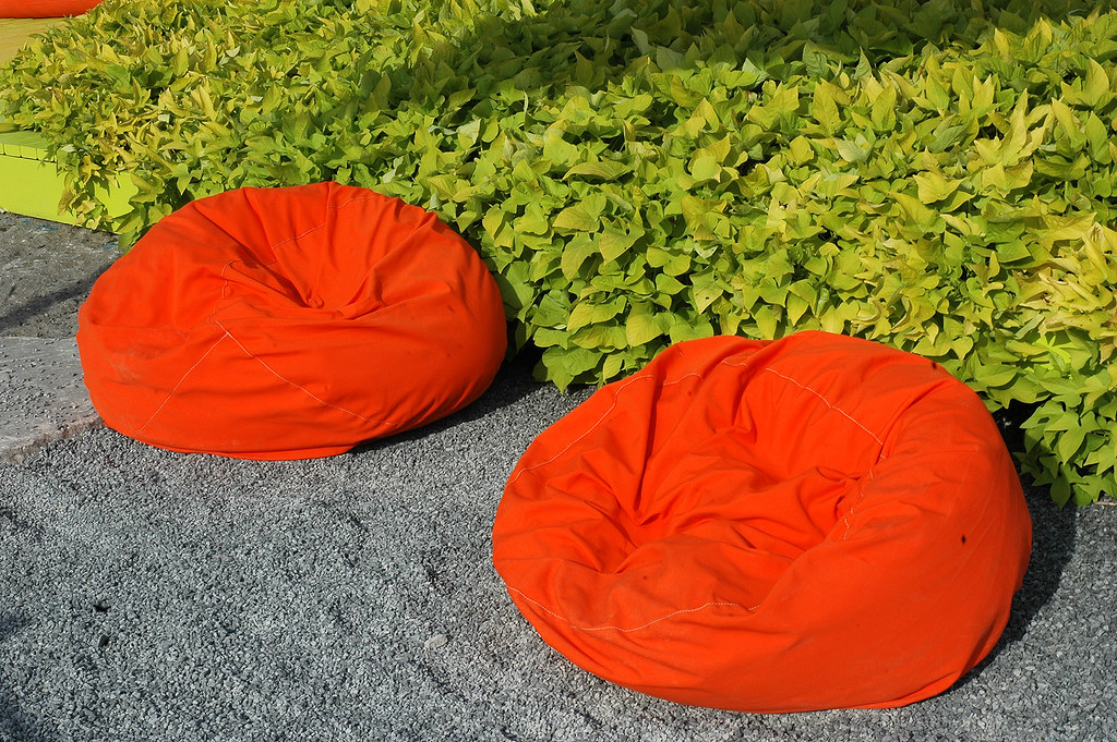 Outdoor beanbag seats in orange