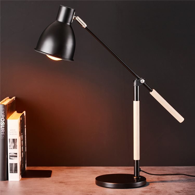 Black Metal & Wood Desk Lamp