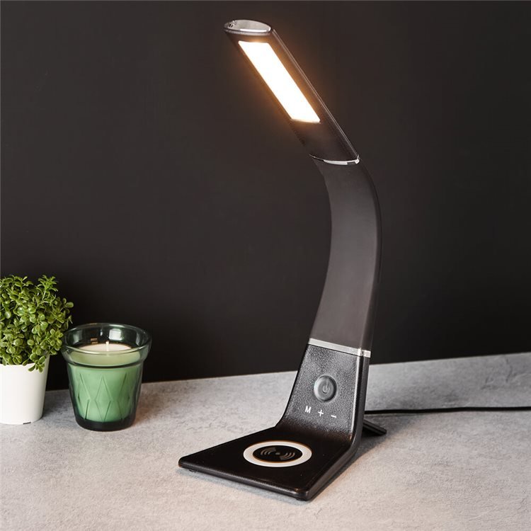 Black Curved LED Desk Lamp with Wireless Phone Charger