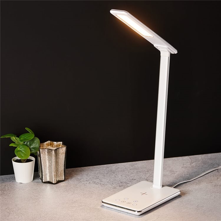 White Desk Lamp with Wireless & USB Phone Charger