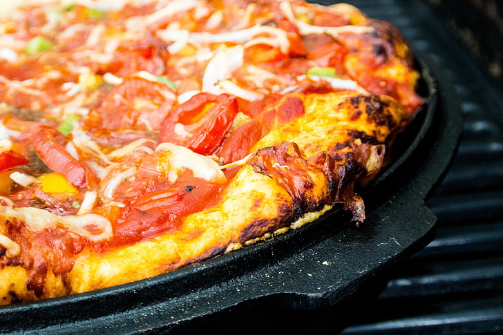 Pizza on a pan grill