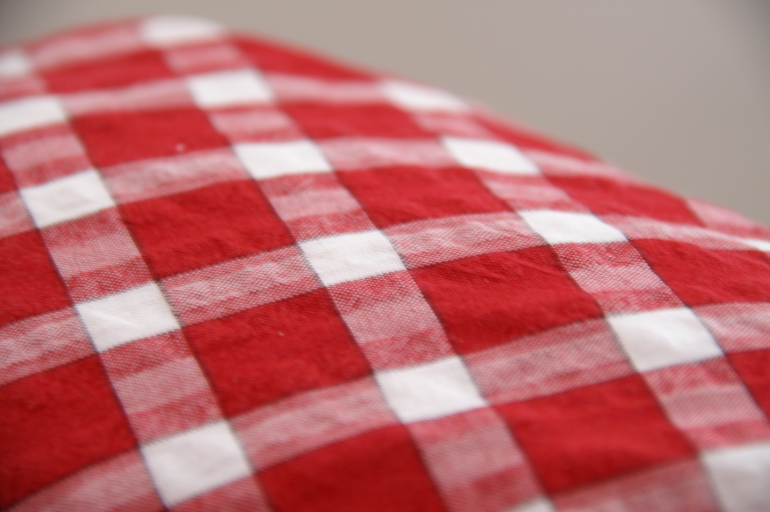 Red Gingham tablecloth close up