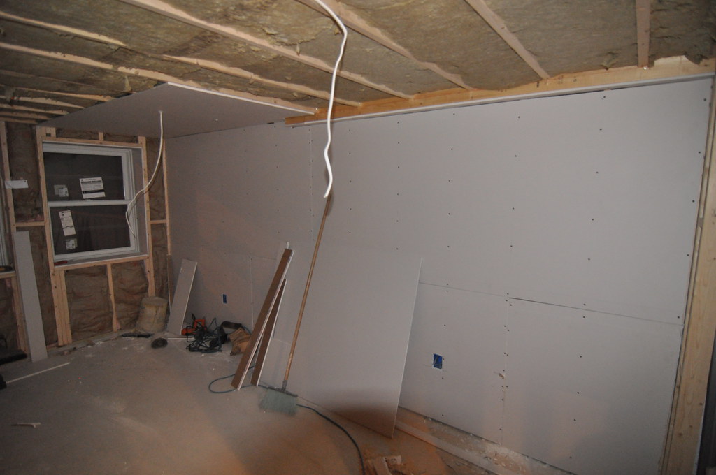 Shed interior with drywall