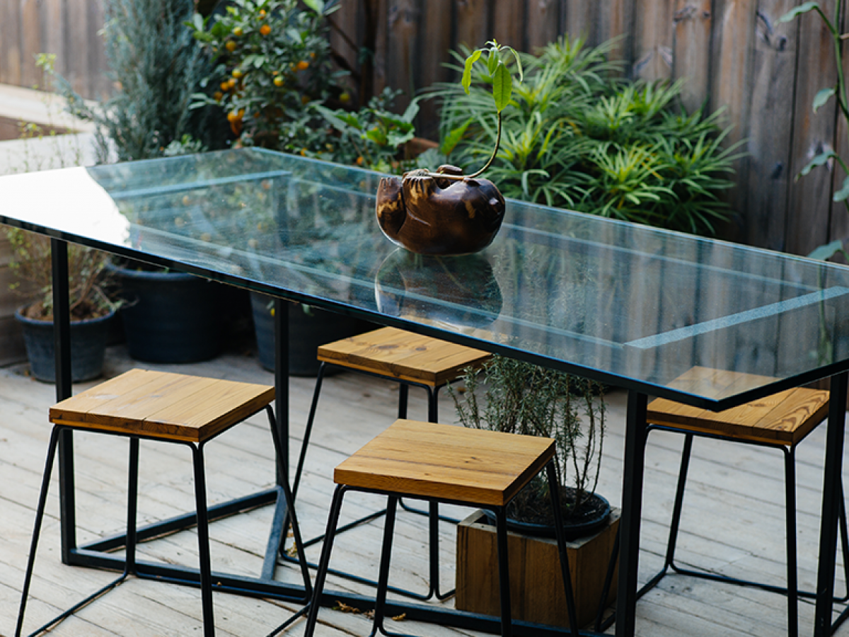 Glass topped garden table