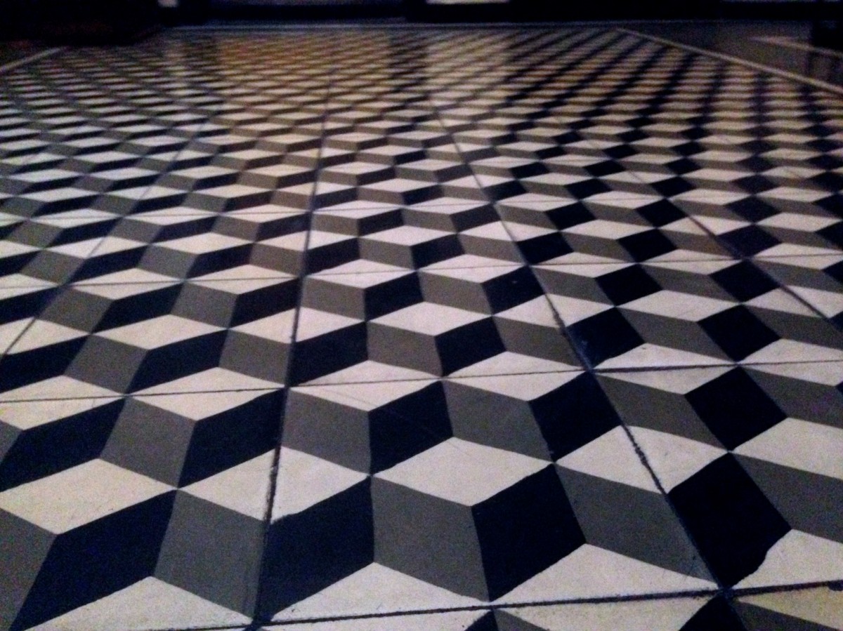Patterned floor tiling in black and white