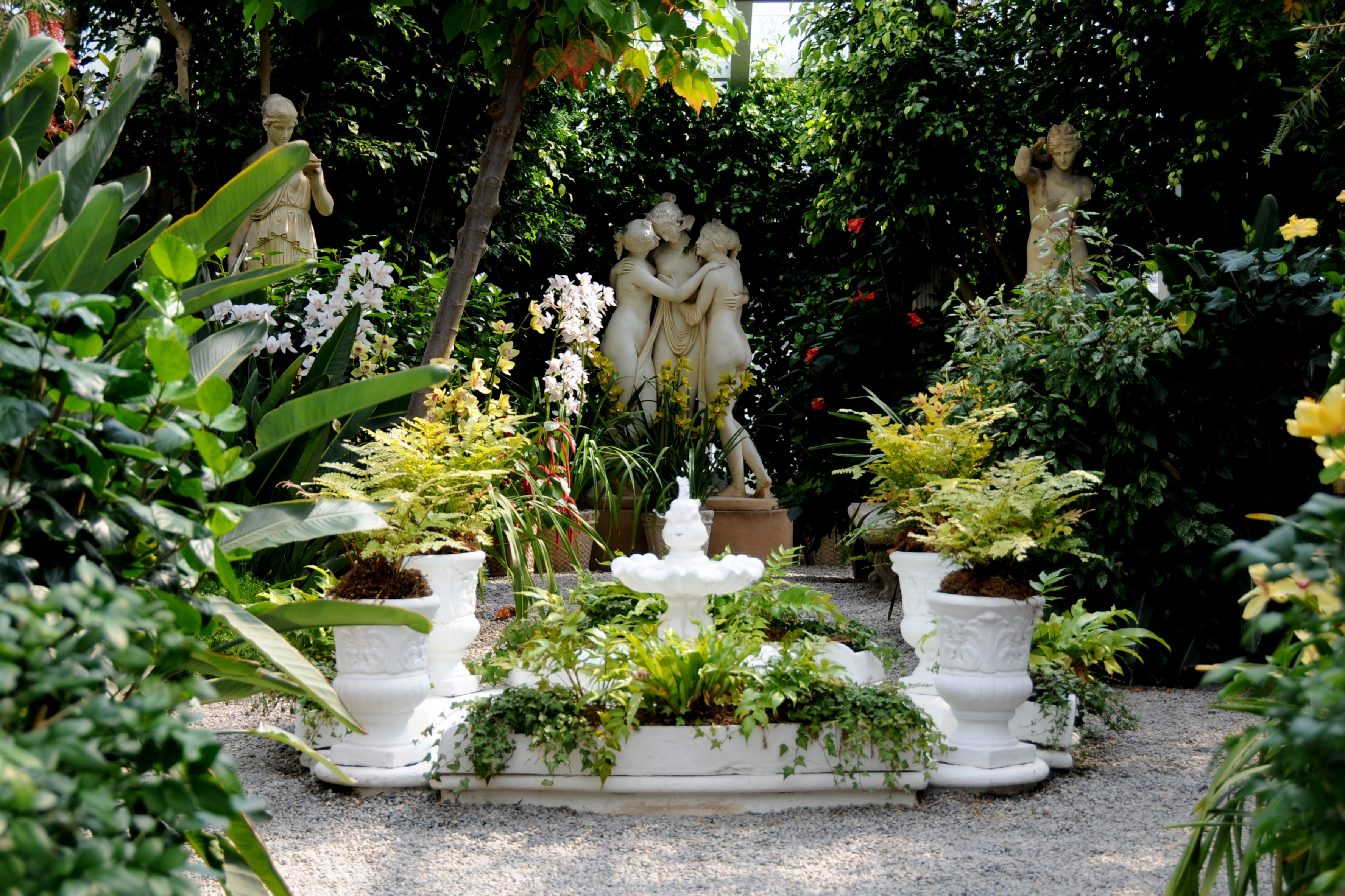 Italian Garden at Duke Gardens with fountain focal point