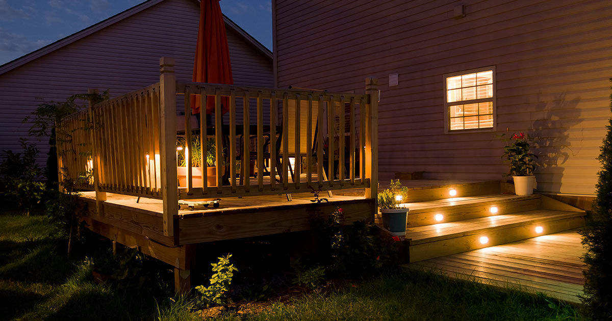 Patio deck with rail and steps lights