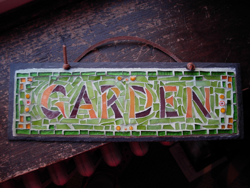 DIY mosaic garden slate sign