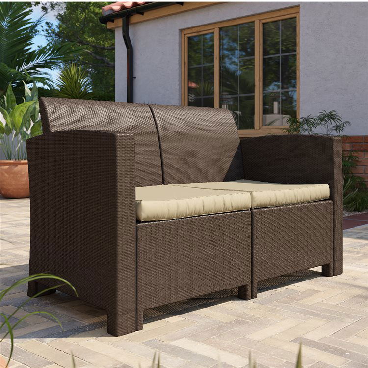 Marbella 2-Seater Rattan-Effect Sofa in Brown