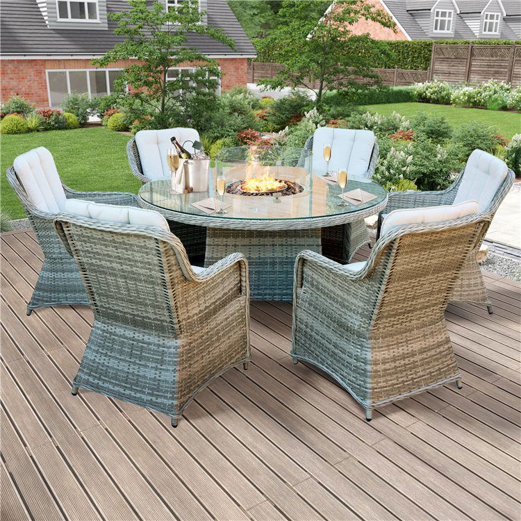 BillyOh Parma 6 Seater Round Firepit Rattan Dining Set