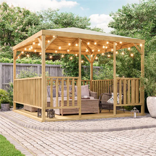 Sunjoy Rapi 3x3m Cedar Framed Gazebo with Brown Steel and Polycarbonate Hip Roof Hardtop