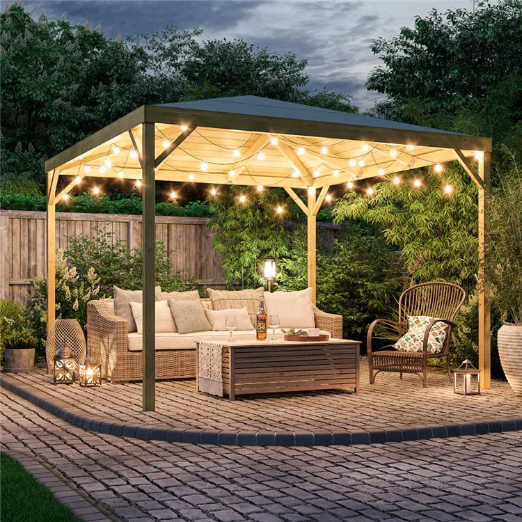 Sunjoy Rapi 3x3m Cedar Framed Gazebo with Brown Steel and Polycarbonate Hip Roof Hardtop