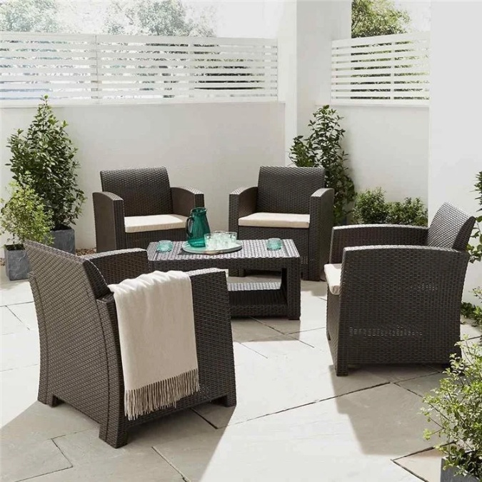 Marbella 4 Seater Rattan Effect Armchair Set with Coffee Table
