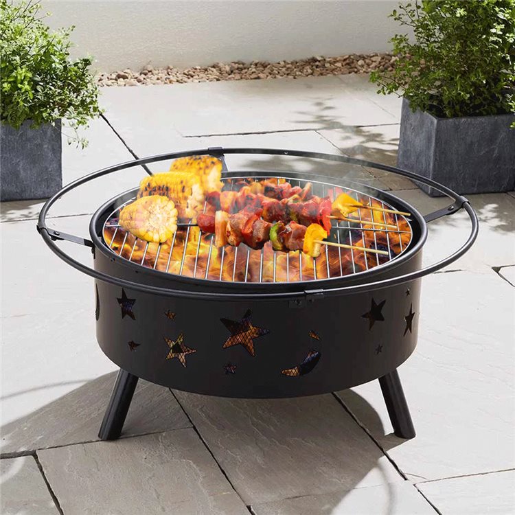 Astral 2-in-1 Fire Pit with BBQ with Spark Guard & Poker