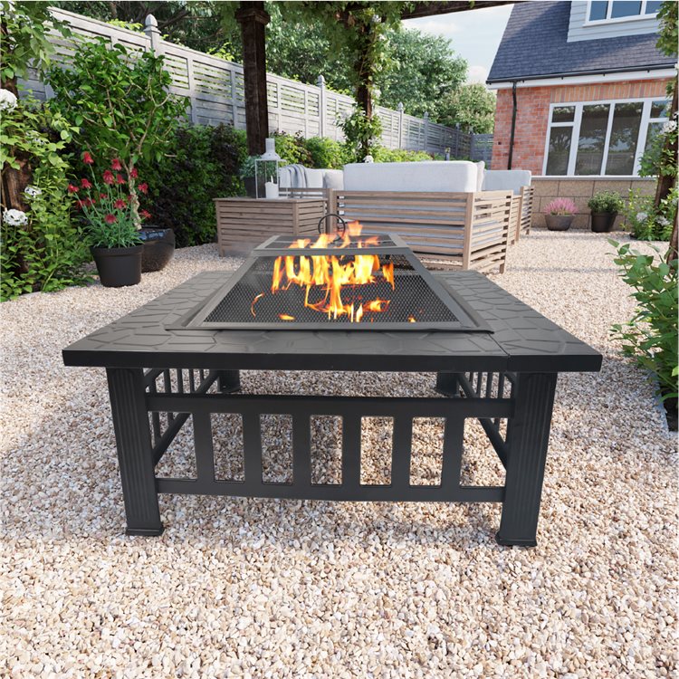 BillyOh Phoenix 3 in 1 Square Metal Fire Pit, BBQ Grill and Ice Pit