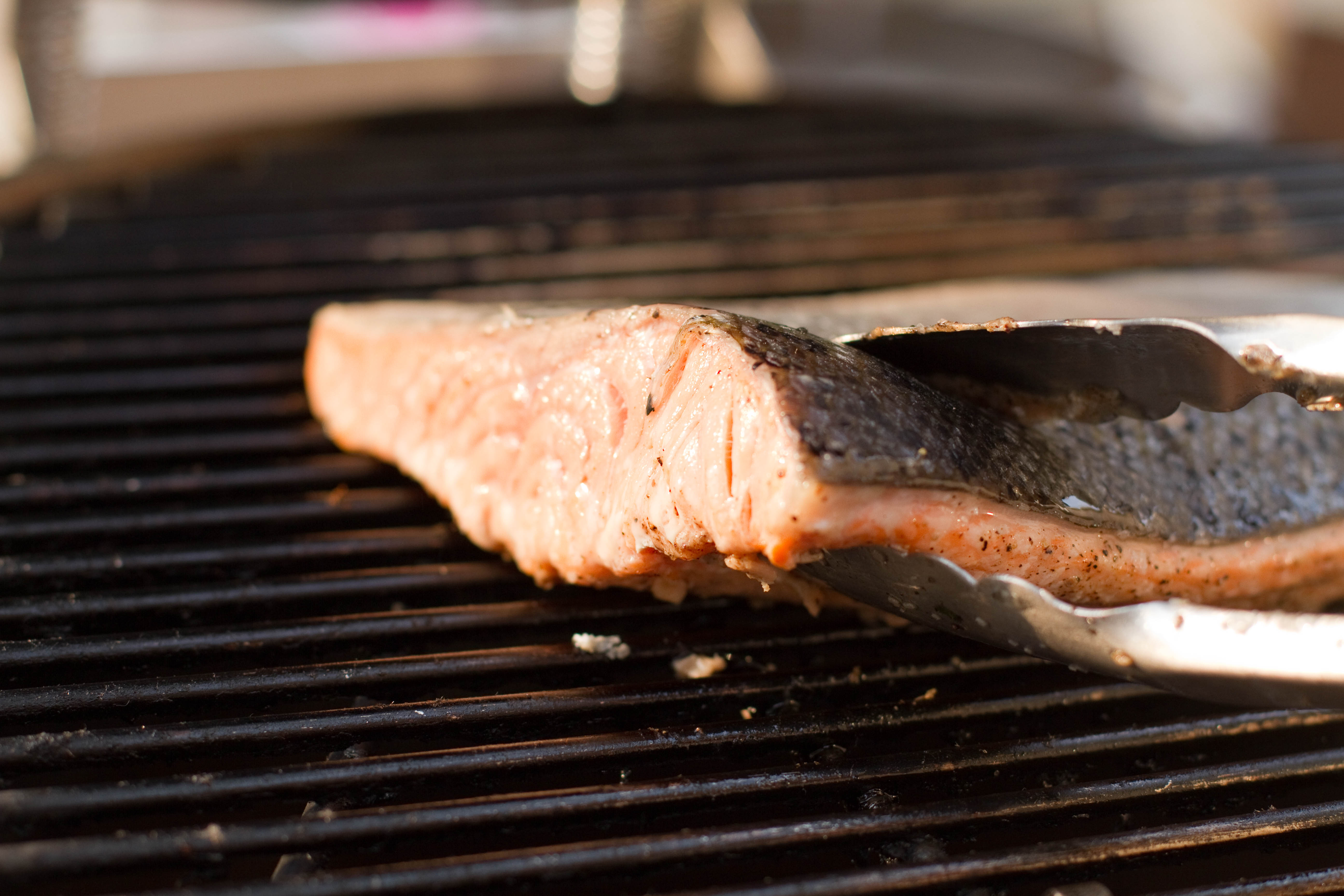 Grilling a slice of salmon
