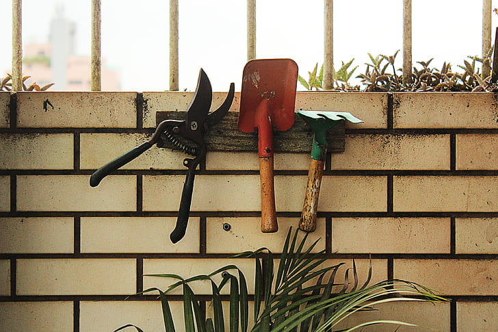 Close up photo of gardening tool set