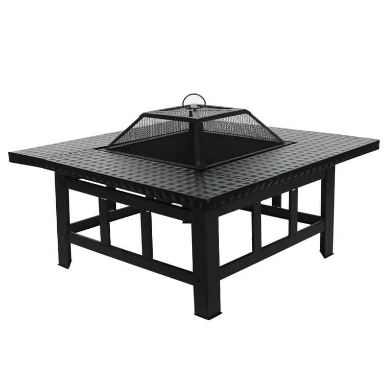 4 in 1 Square Fire Pit, BBQ Grill, Ice Cooler, & Tabletop