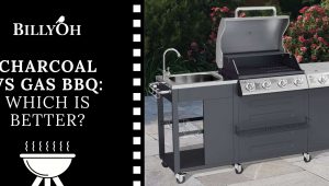 BillyOh Alabama Gas BBQ with 'Charcoal vs Gas BBQ ' banner with BillyOh logo