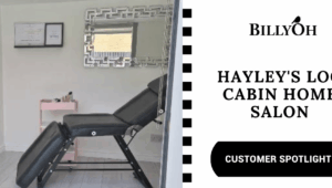 Hayley's Log Cabin BillyOh Devon salon with reclining makeup chair